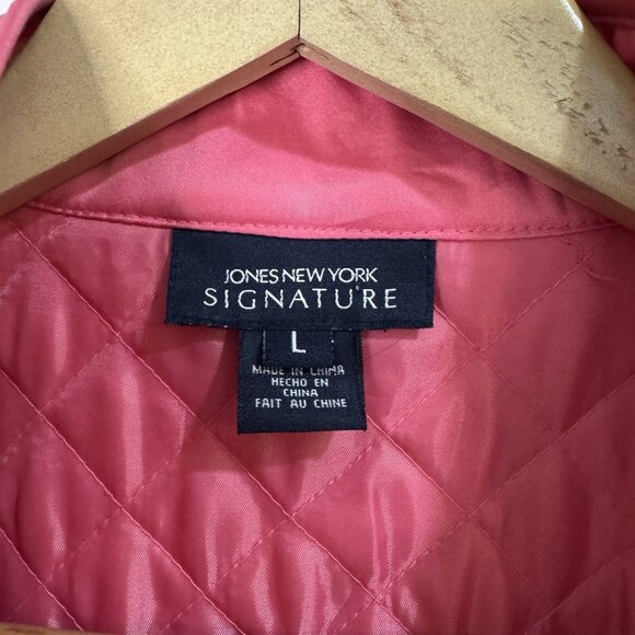 Jones New York Coat Signature Jacket L Quilted Pink Zip Front Barbie Grommets - Picture 8 of 10